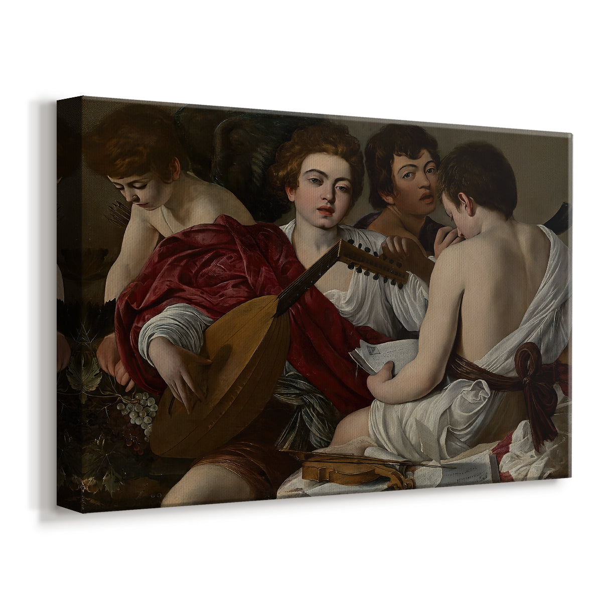 Canvas art print featuring an ensemble of musicians holding lute and singing in close arrangement, displayed at an angle