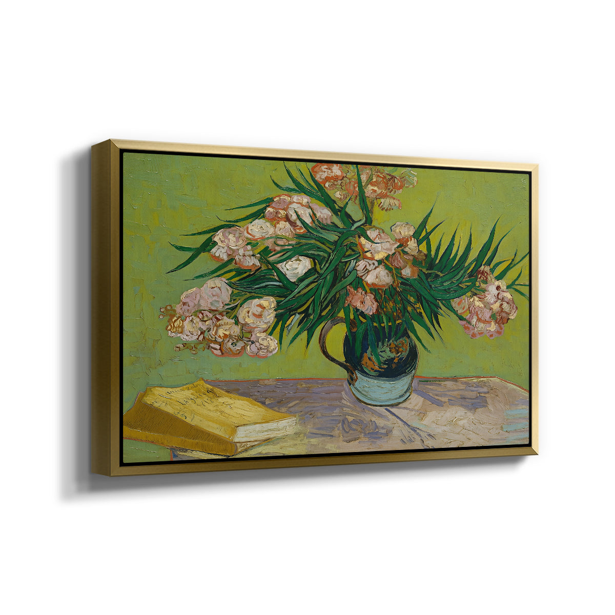 Vase with Oleanders and Books, 1888 - Floater Framed Canvas Print