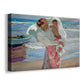 Canvas art print featuring a seaside scene with people near water in relaxed poses, displayed at an angle