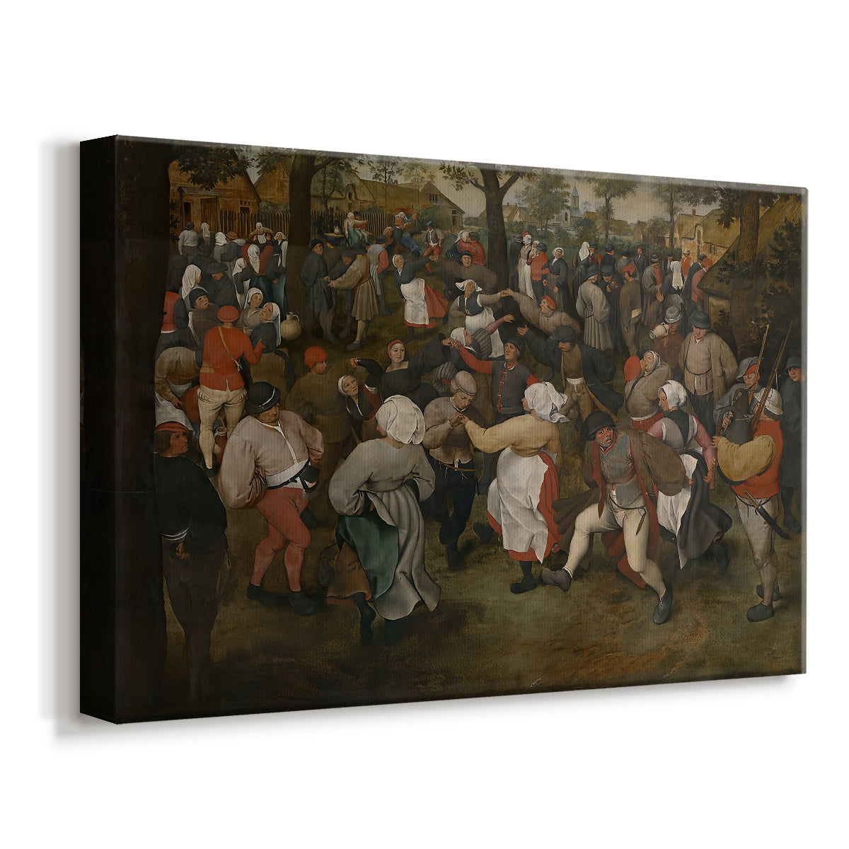 Canvas art print featuring a rustic and lively dance scene, displayed at an angle