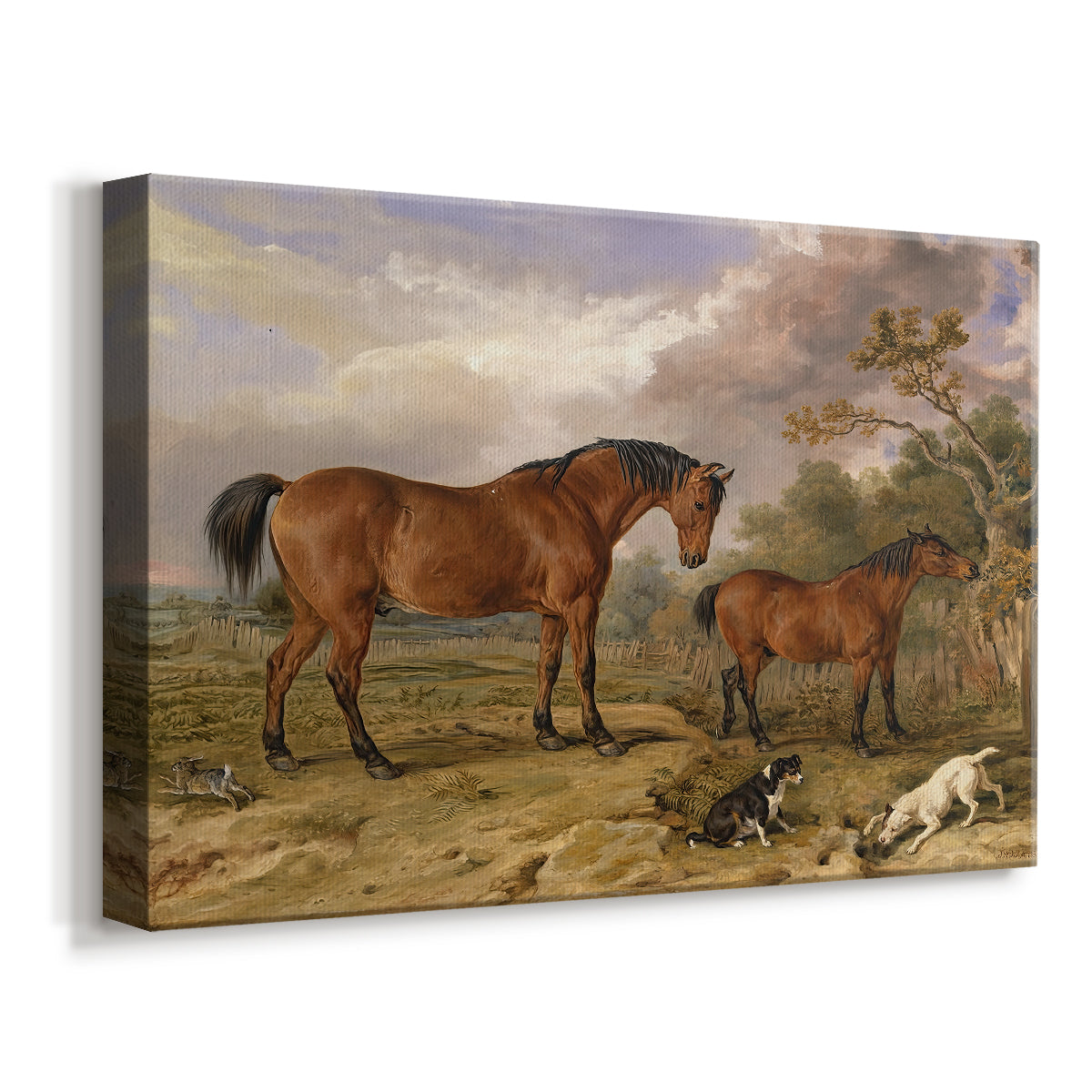 Canvas art print featuring a multiple horse portrait showing animals in open terrain, displayed at an angle