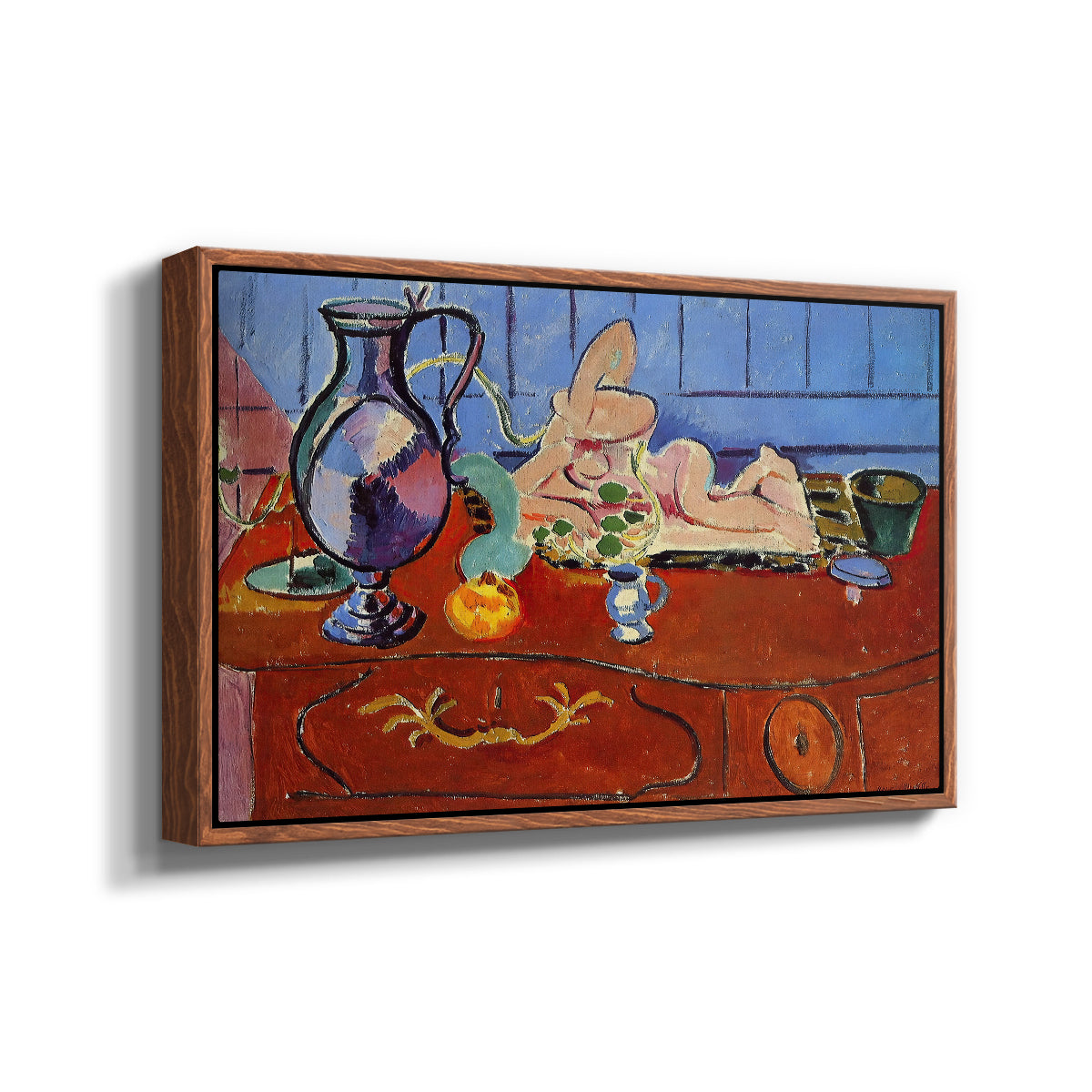 Still Life with a Pewter Jug and Pink Statuette, 1910 - Floater Framed Canvas Print