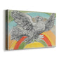 Canvas art print featuring a symbolic composition with bird and color bands, displayed at an angle
