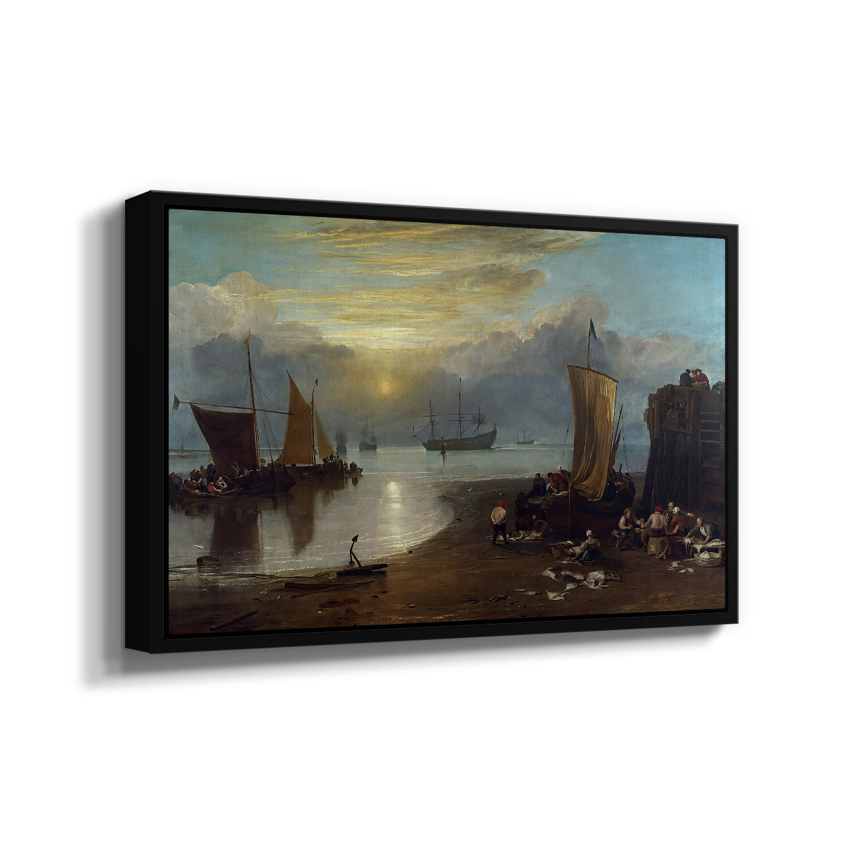 Sun Rising through Vapour: Fishermen Cleaning and Selling Fish, c. 1807 - Floater Framed Canvas Print