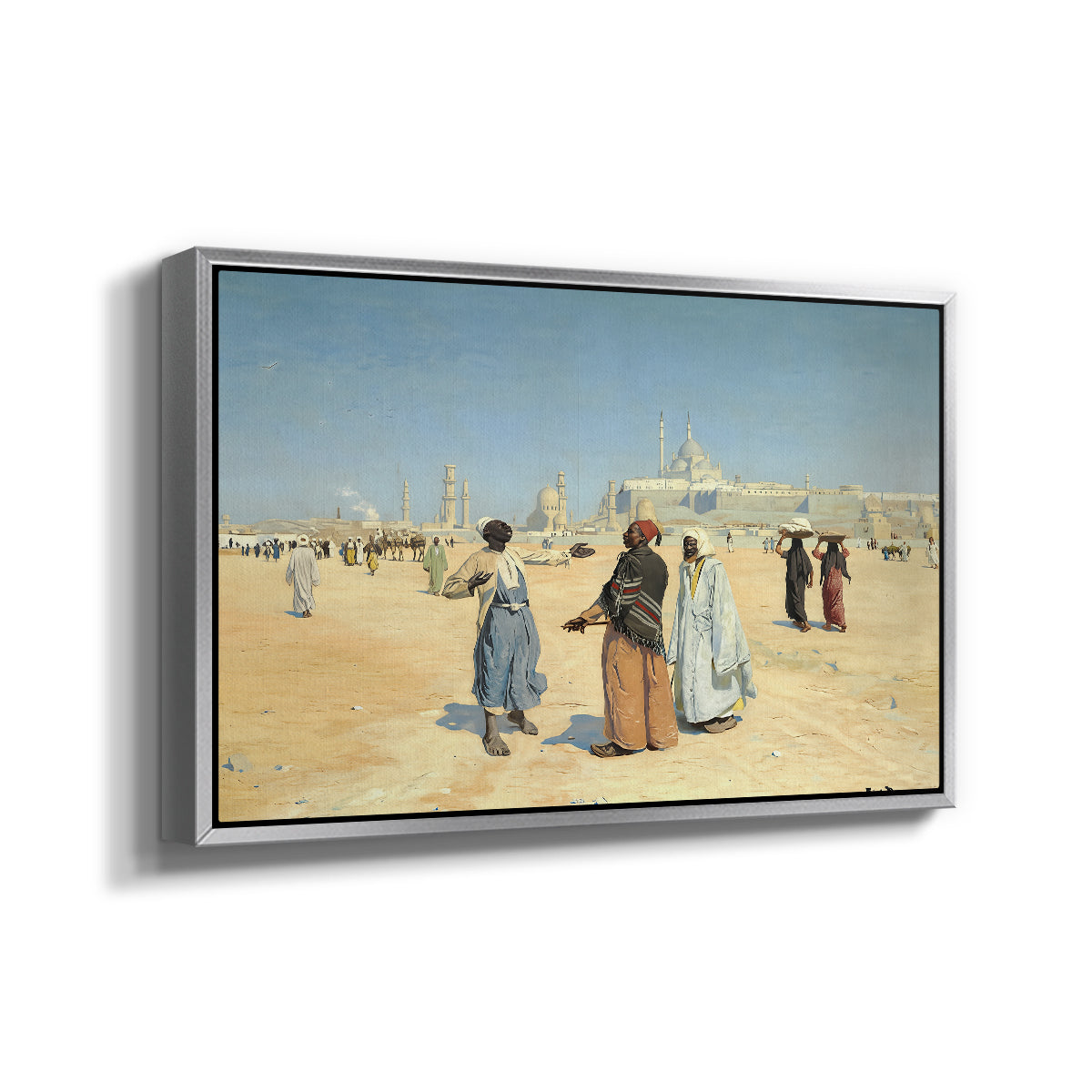 View from the Desert of Cairo with Citadel and Mamluk Tombs in the Background, c. 1889-1890 - Floater Framed Canvas Print