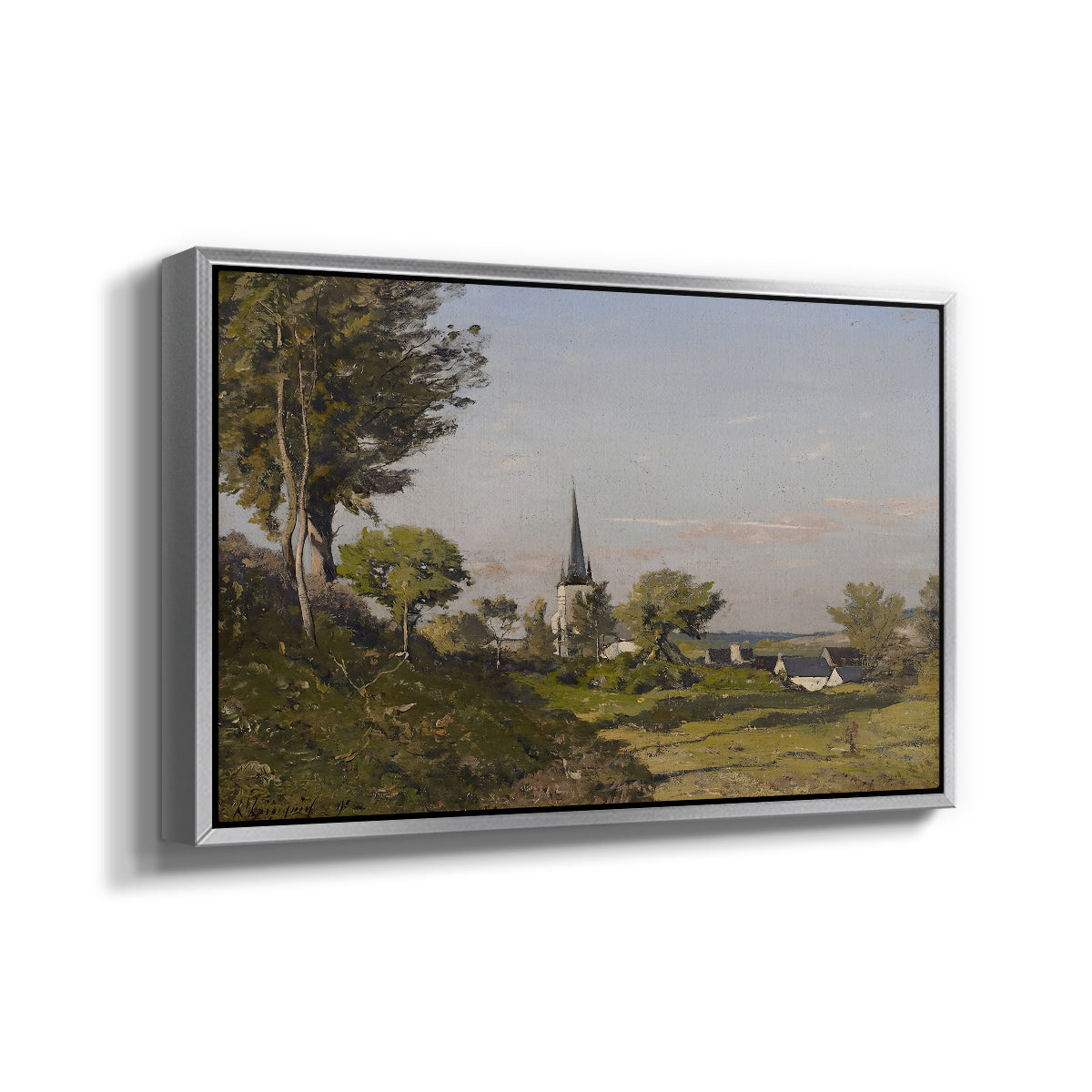 Village Landscape with Church, 1891 - Floater Framed Canvas Print