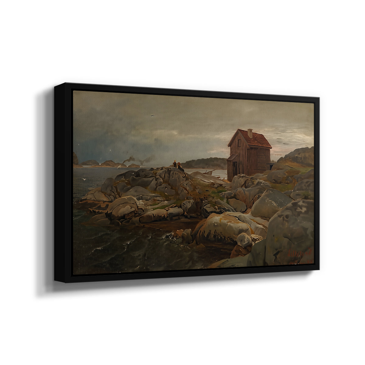 A Fisherman's Home, Lillesand, 1858 - Floater Framed Canvas Print