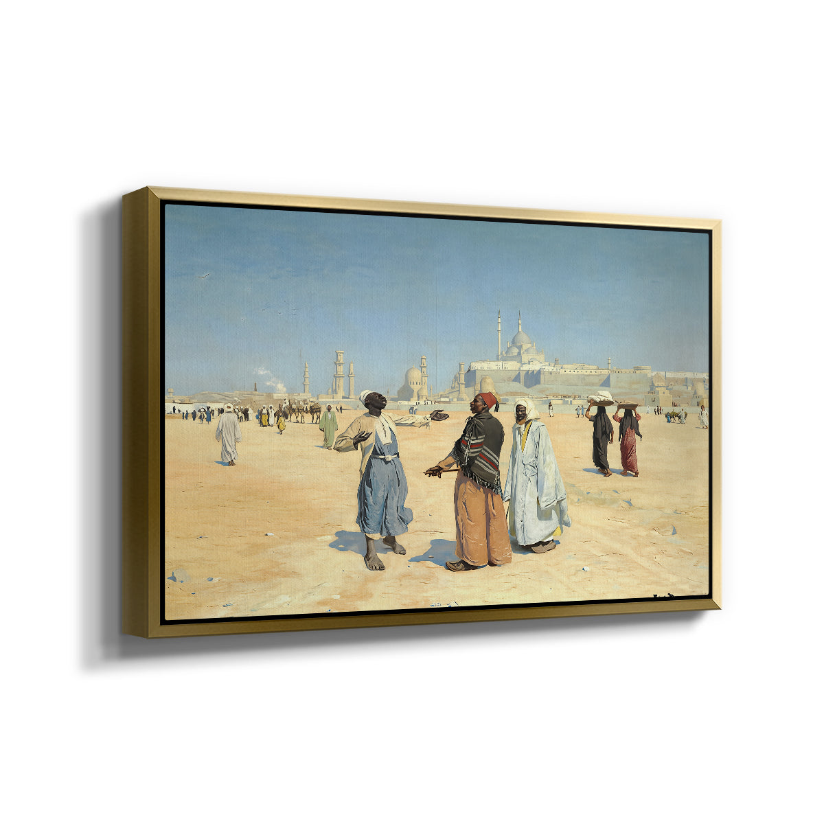 View from the Desert of Cairo with Citadel and Mamluk Tombs in the Background, c. 1889-1890 - Floater Framed Canvas Print