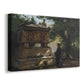 Canvas art print featuring a religious figure observing carved tomb in dim interior, displayed at an angle