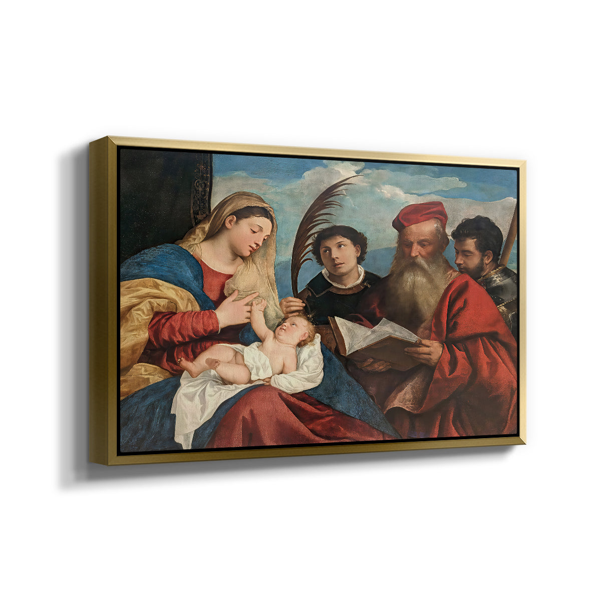 Mary and Child with Saints Stephen, Jerome and Maurice, c. 1510 - Floater Framed Canvas Print