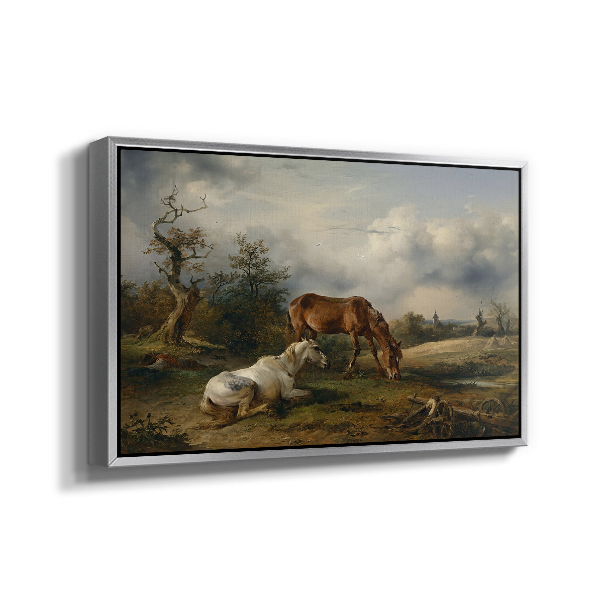 Two Horses on the Pasture, c. 1825 - Floater Framed Canvas Print