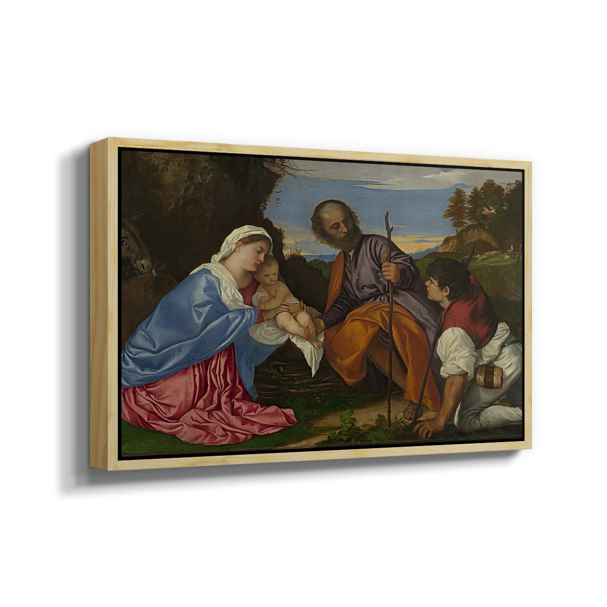 The Holy Family with a Shepherd, c. 1510 - Floater Framed Canvas Print