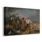Canvas art print featuring a pastoral scene of workers cutting grain in field, displayed at an angle