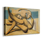 Canvas art print featuring a cubist-style composition of figures interacting at seaside, displayed at an angle