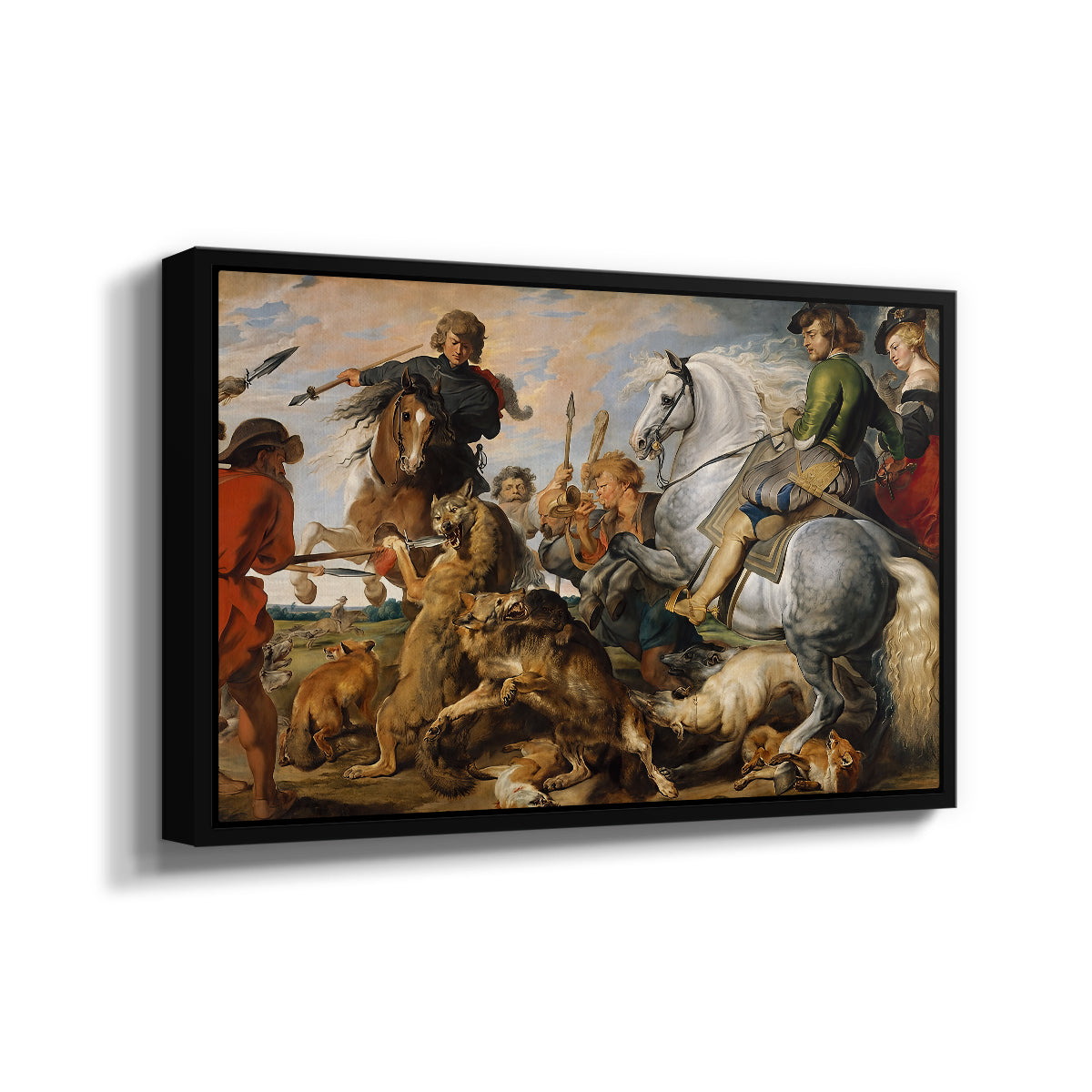 The Wolf and Fox Hunt, c. 1616 - Floater Framed Canvas Print