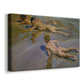 Canvas art print featuring an energetic beach scene with children in motion, displayed at an angle
