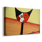 Canvas art print featuring a cubist-inspired feline portrait, displayed at an angle