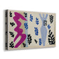 Canvas art print featuring a modernist collage with angular forms implying performance, displayed at an angle