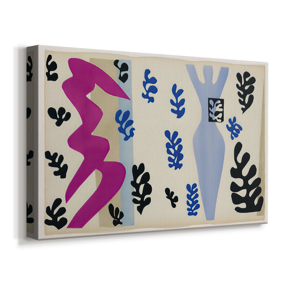 Canvas art print featuring a modernist collage with angular forms implying performance, displayed at an angle