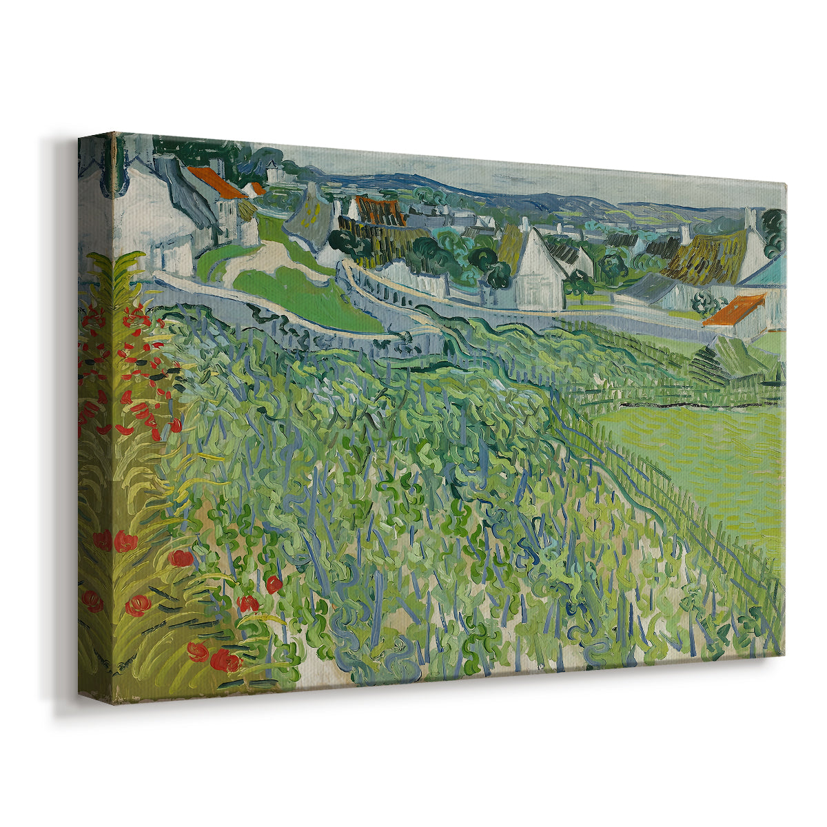 Canvas art print featuring an expressive agricultural scene with patterned fields, displayed at an angle