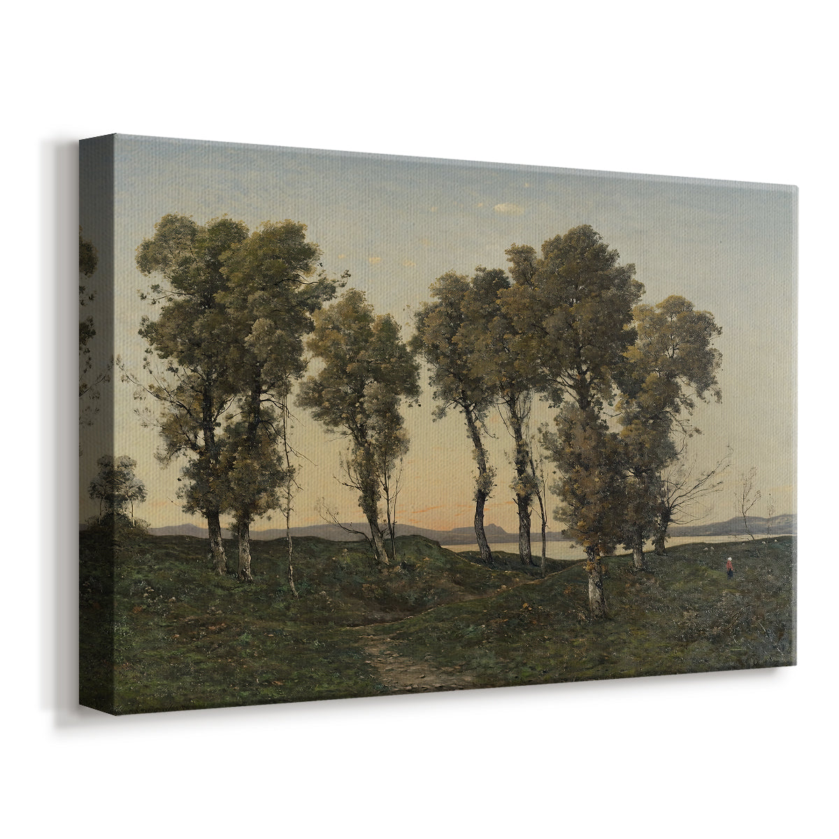 Canvas art print featuring a pastoral landscape with fading light and seasonal colors, displayed at an angle