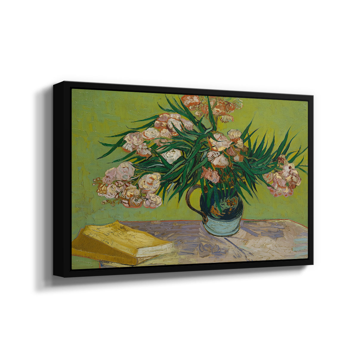 Vase with Oleanders and Books, 1888 - Floater Framed Canvas Print