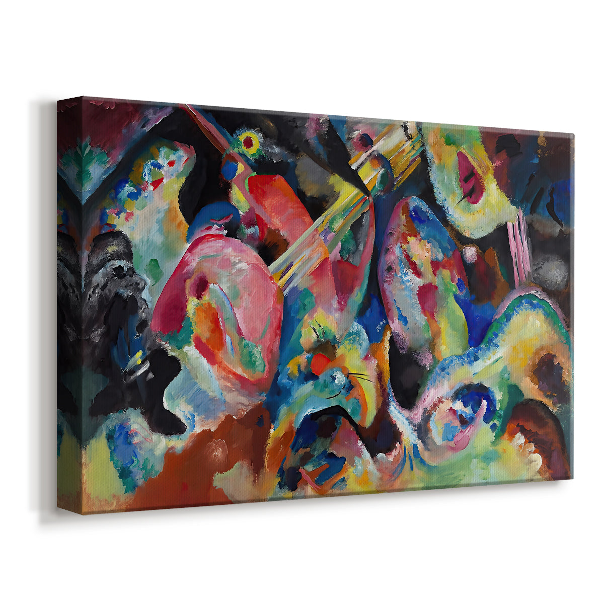 Canvas art print featuring an expressive scene with layered shapes creating sense of flood-like energy, displayed at an angle