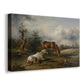 Canvas art print featuring a pastoral animal scene with horses, displayed at an angle