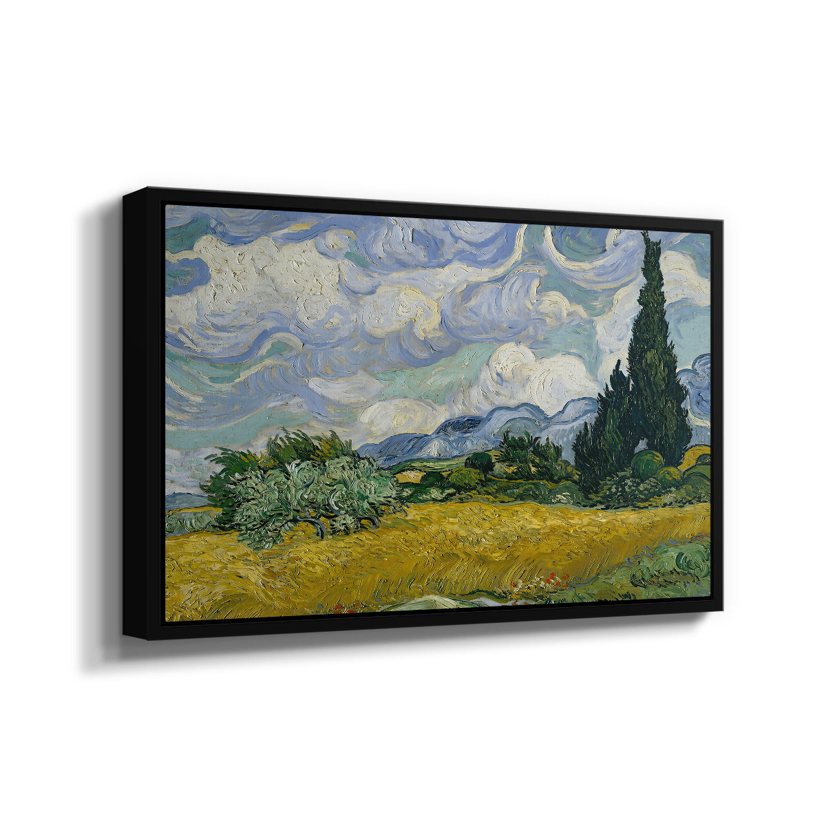 Wheat Field with Cypresses, 1889 - Floater Framed Canvas Print