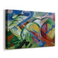 Canvas art print featuring stylized animals depicted with bold color blocks and shapes, displayed at an angle