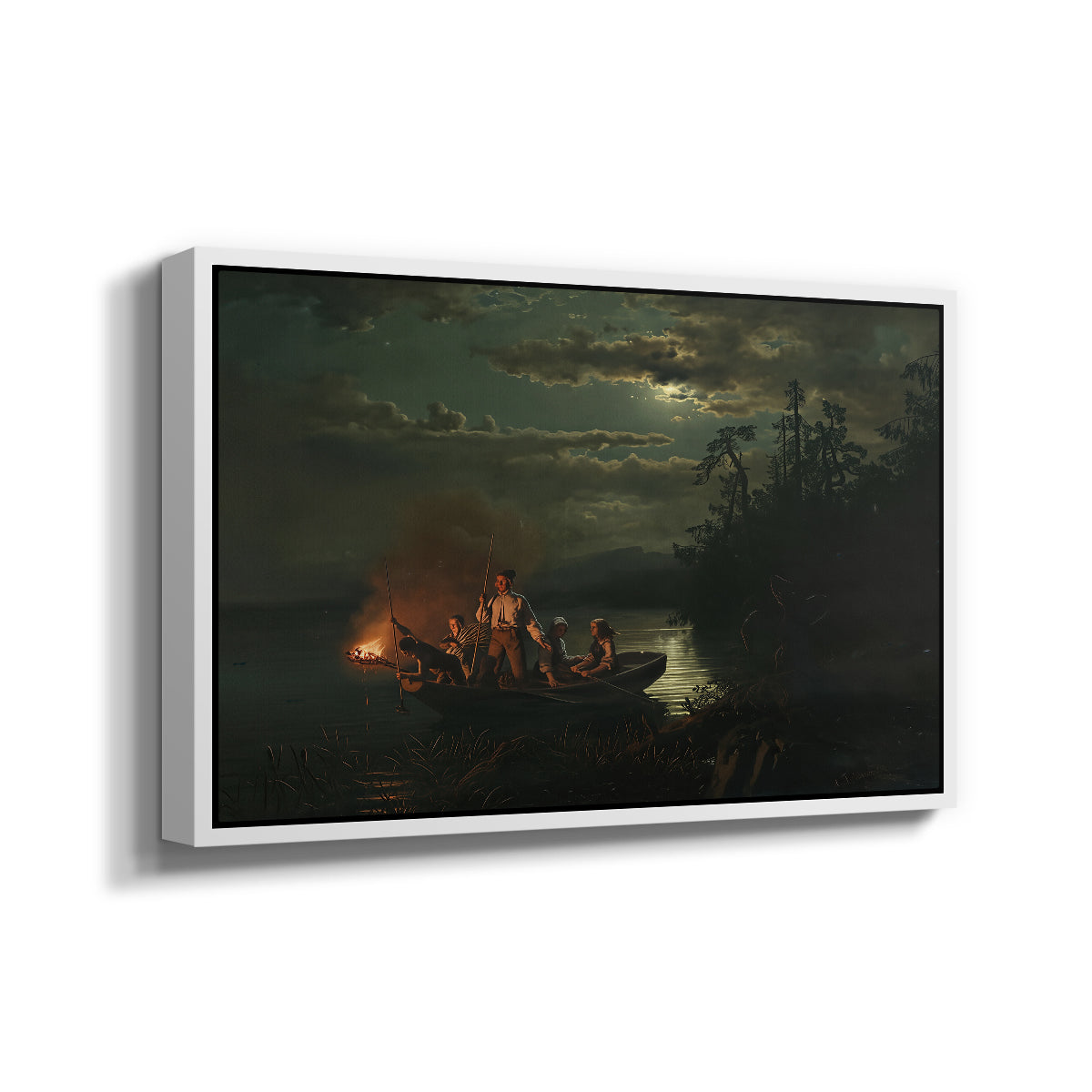 Spear Fishing on Lake Krøderen, 1851 - Floater Framed Canvas Print