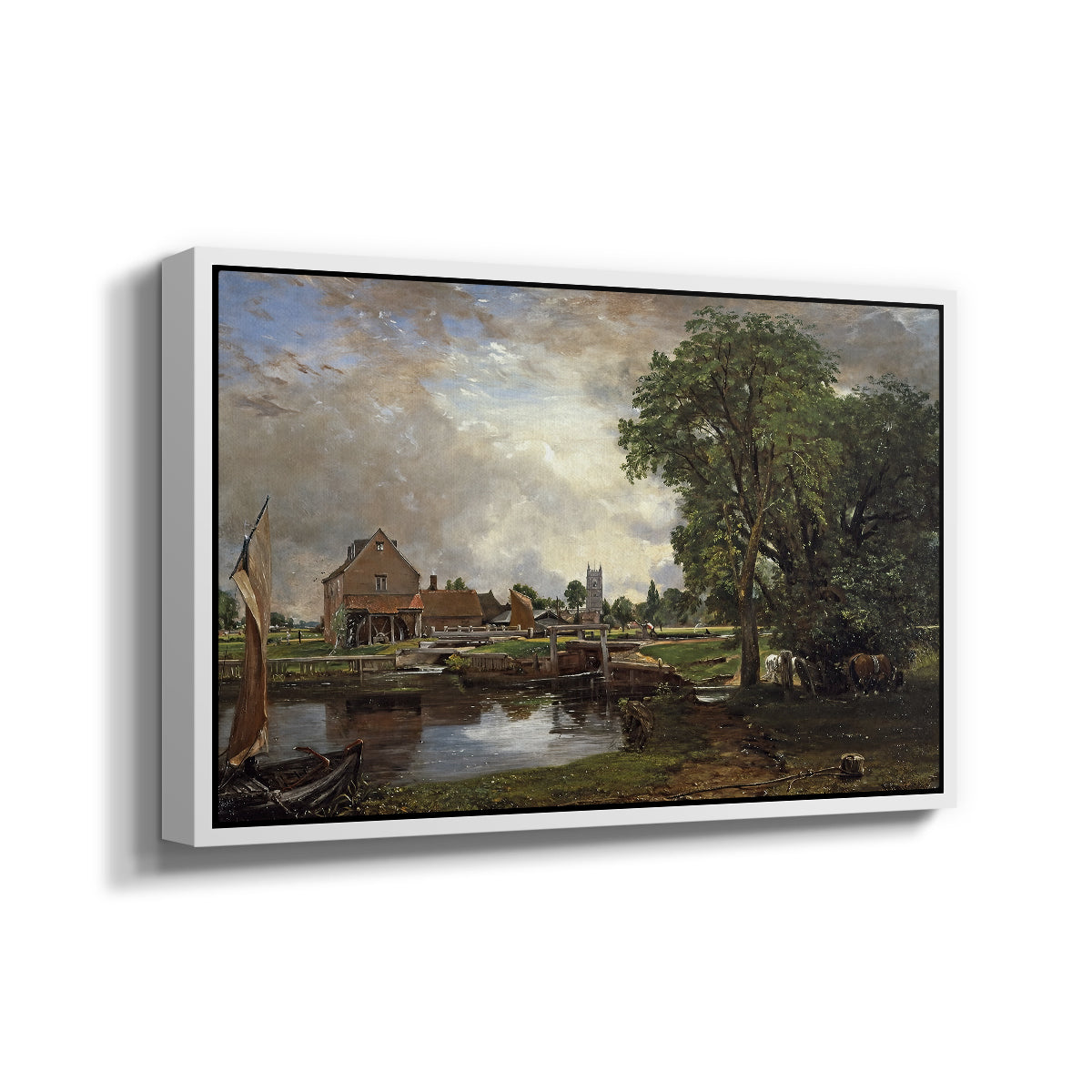 Dedham Lock and Mill, c. 1820 - Floater Framed Canvas Print