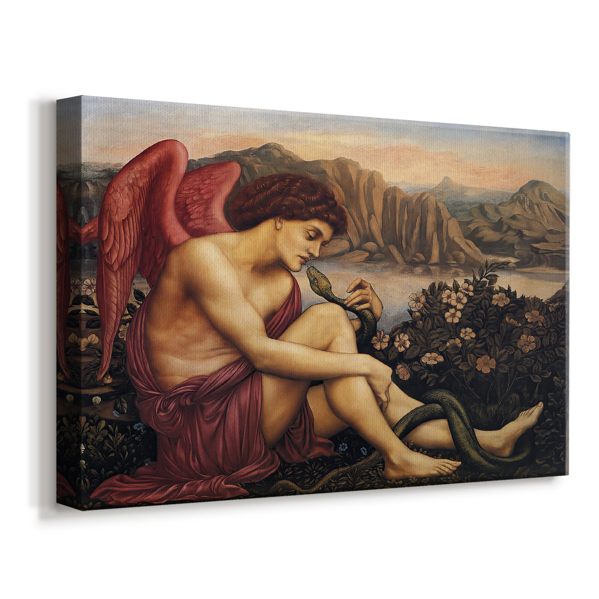 Canvas art print featuring a winged figure standing over serpent in allegorical composition, displayed at an angle