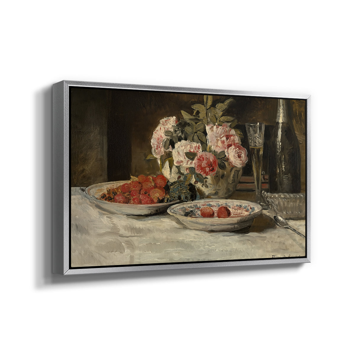 Strawberries and Champagne, c. 1881-1885 - Floater Framed Canvas Print