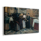 Canvas art print featuring a devotional scene with people participating in ritual, displayed at an angle