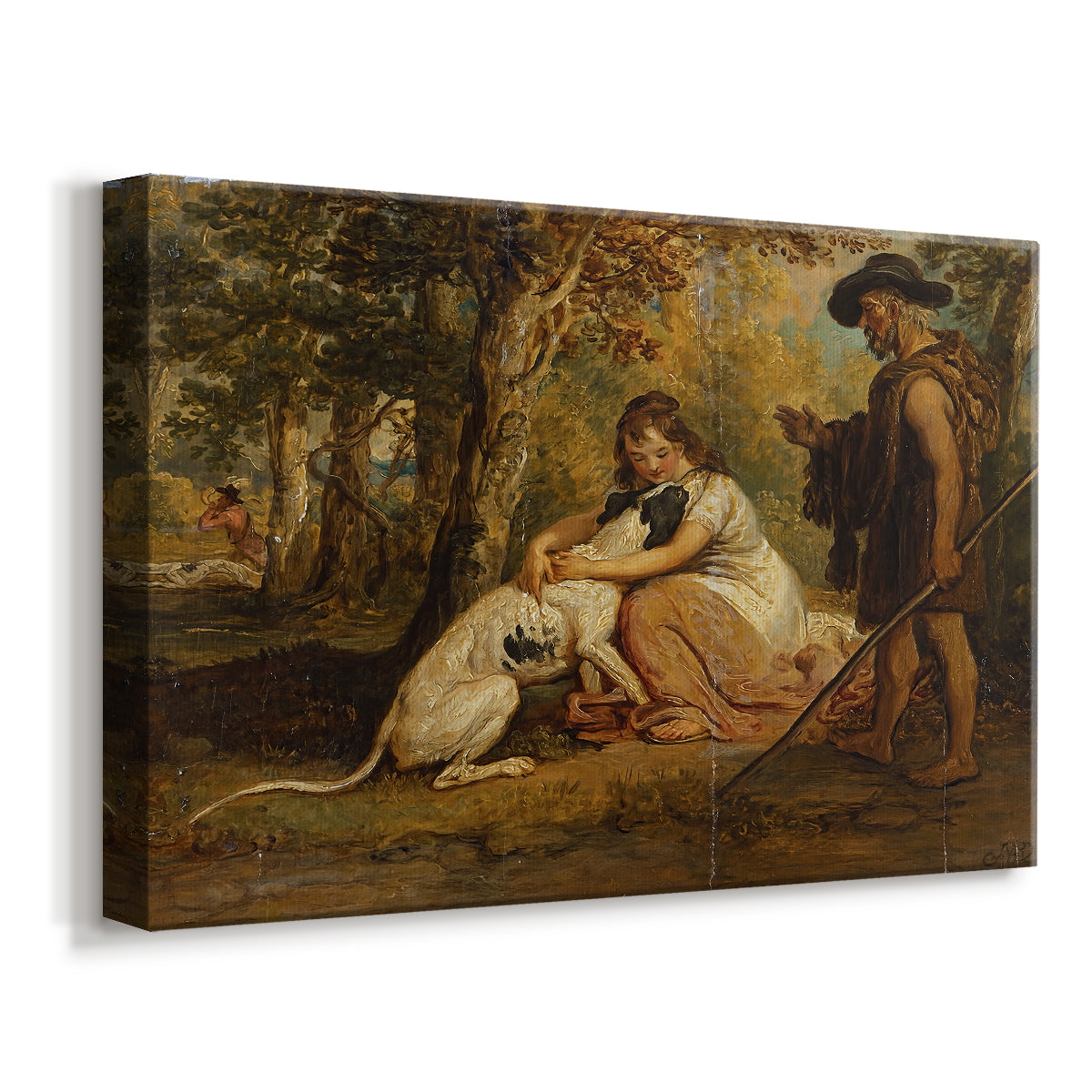 Canvas art print featuring an animal conflict scene with multiple dogs in motion, displayed at an angle