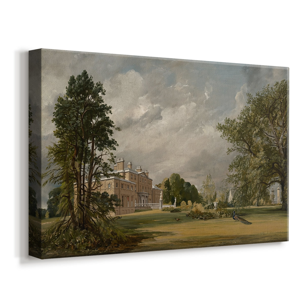 Canvas art print featuring an architectural scene with estate, displayed at an angle