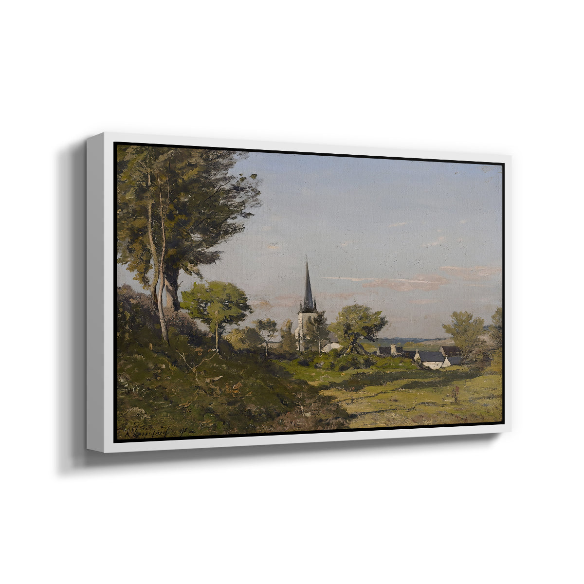 Village Landscape with Church, 1891 - Floater Framed Canvas Print