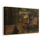 Canvas art print featuring an interior scene of person restoring or painting in studio, displayed at an angle