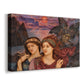 Canvas art print featuring a symbolic portrait of women framed by colorful atmospheric background, displayed at an angle