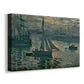 Canvas art print featuring an impressionist seascape with glowing sun and misty water, displayed at an angle