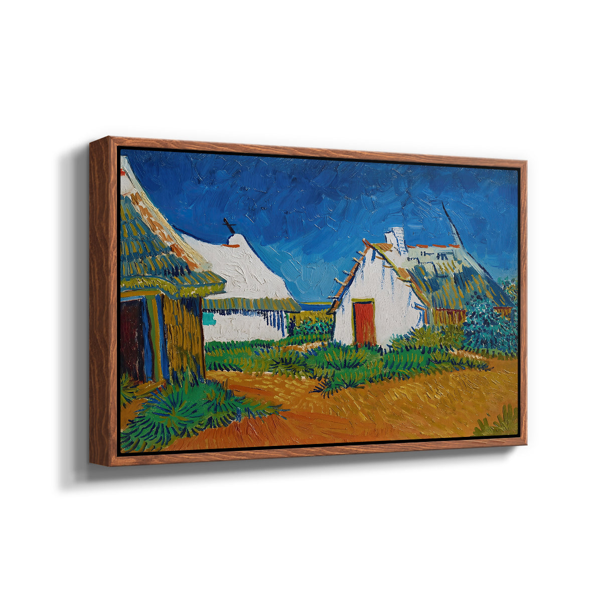 Three White Cottages at Saintes-Maries, 1888 - Floater Framed Canvas Print