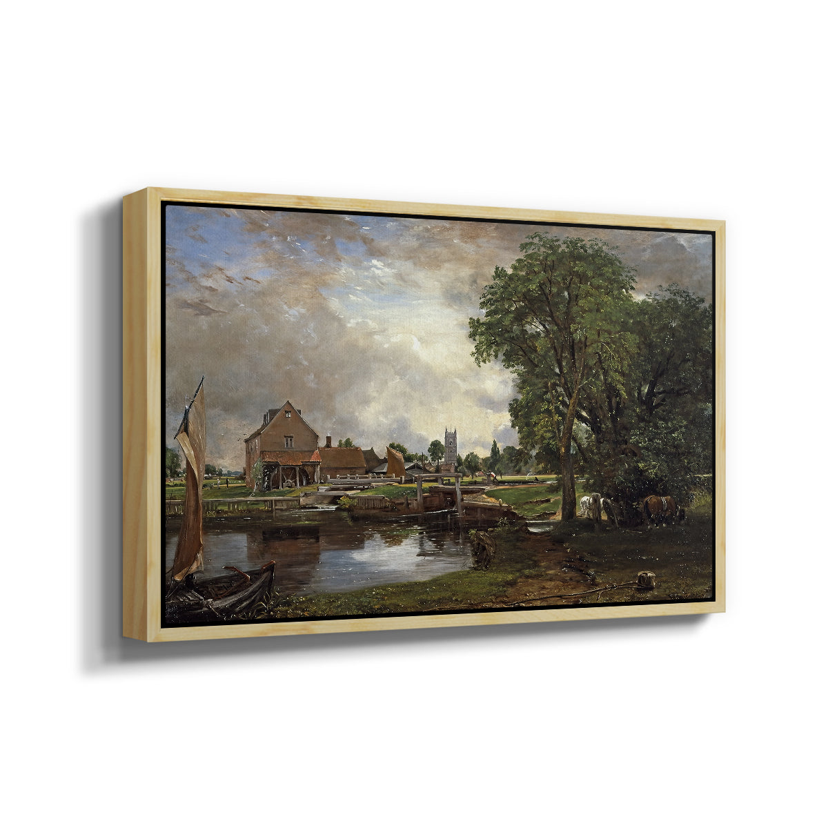 Dedham Lock and Mill, c. 1820 - Floater Framed Canvas Print