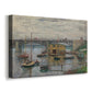 Canvas art print featuring an impressionist riverscape with overcast atmosphere and soft tones, displayed at an angle