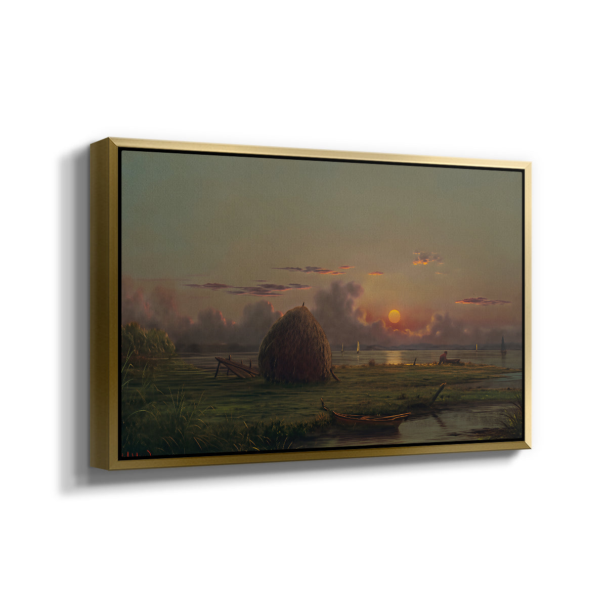 Haystack at Sunset, 1880 - Floater Framed Canvas Print