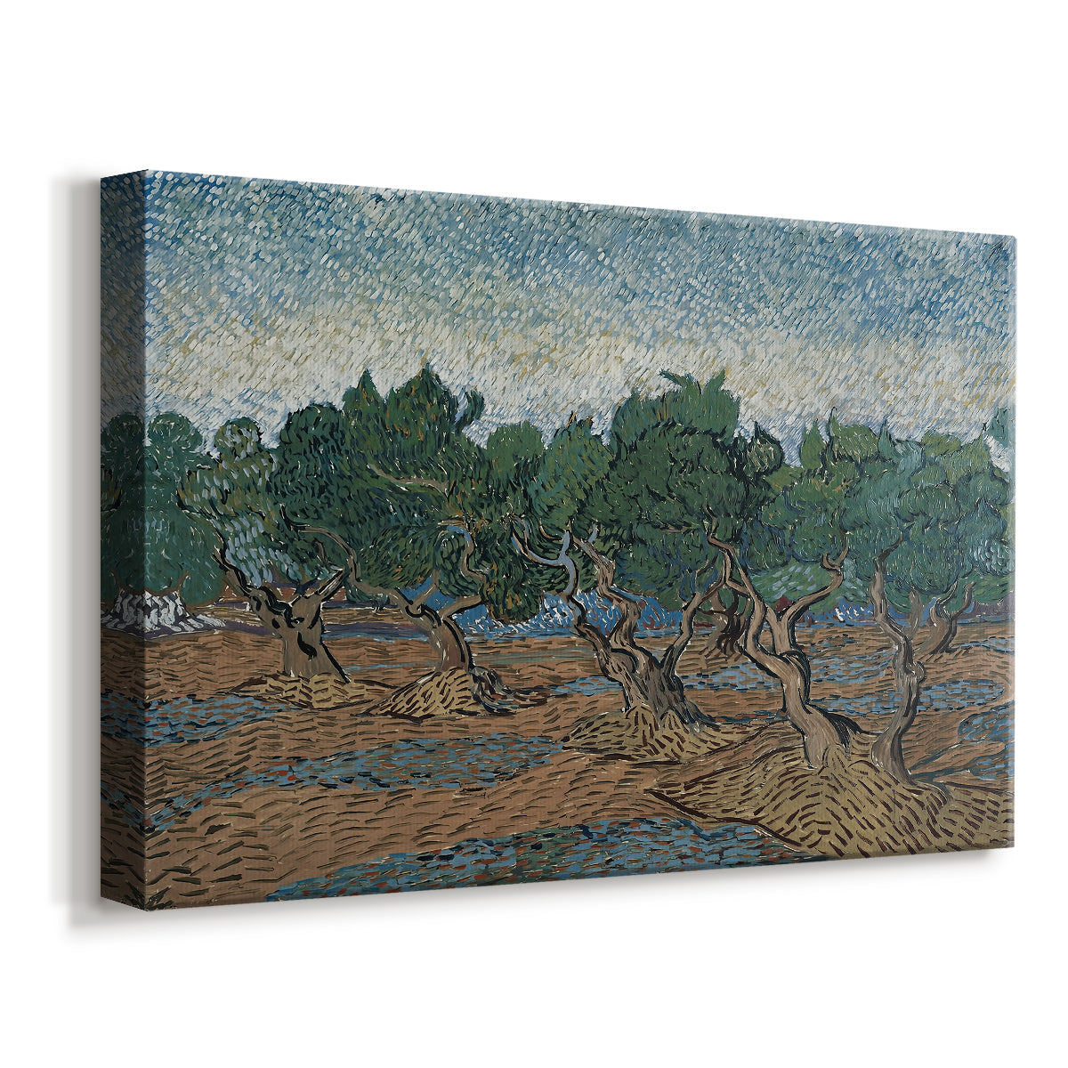 Canvas art print featuring an expressive landscape with trees and textured brushwork, displayed at an angle