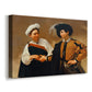 Canvas art print featuring a fortune teller tricking young man during palm reading, displayed at an angle