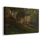 Canvas art print featuring a countryside farm scene with structures and natural setting, displayed at an angle