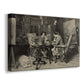 Canvas art print featuring a realistic scene of figures concentrating on chess game indoors, displayed at an angle