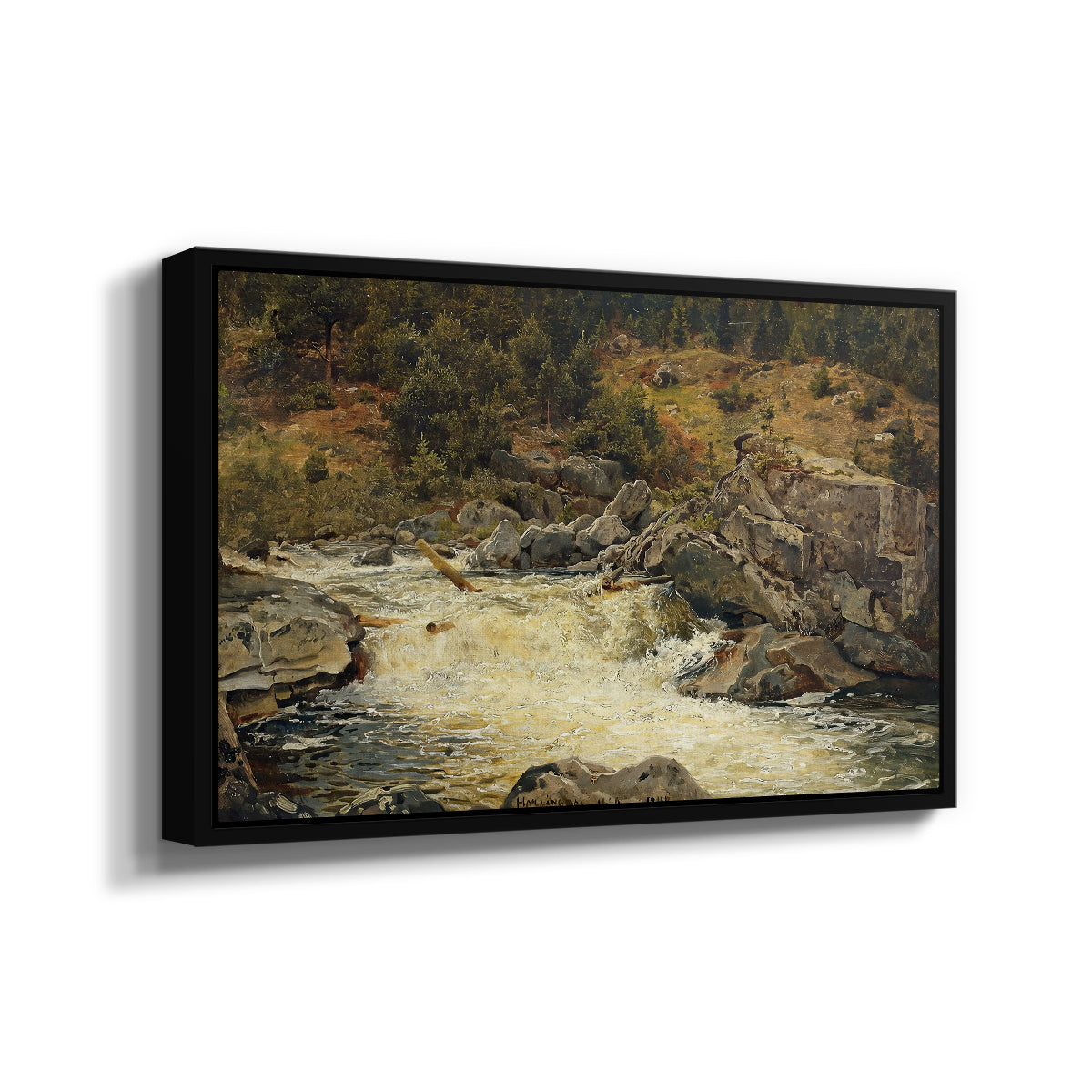Waterfall in Hallingdal, 1848 - Floater Framed Canvas Print
